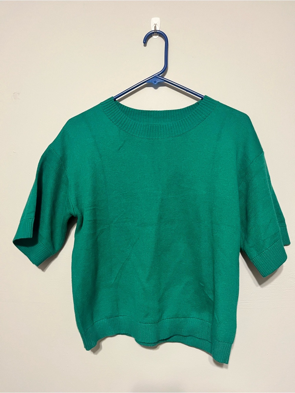 Kelly Green Crew Neck Short-Sleeve Sweater 100% cotton small